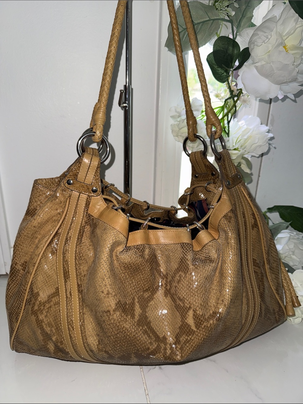 Sharif Tan Snakeskin-Texture Shoulder Bag